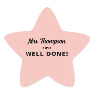 Custom Teacher Name Well Done! Pastel Red Star Sticker