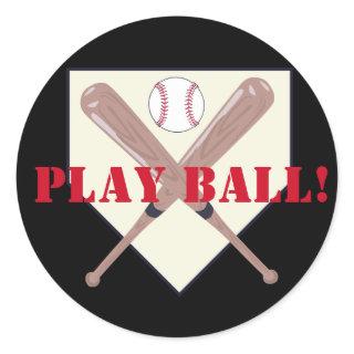 Custom Text/Color Baseball Bats Play Ball Black Classic Round Sticker