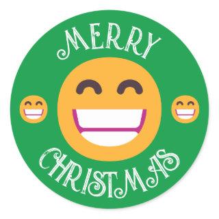 Custom Text & Colors Beaming Face Emojis Christmas Classic Round Sticker