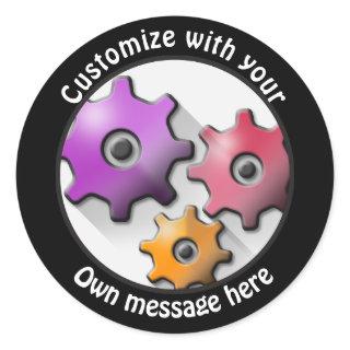 Custom Text Gears  Classic Round Sticker