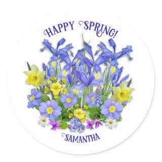 Custom Text Pretty Spring Flowers  Classic Round Sticker