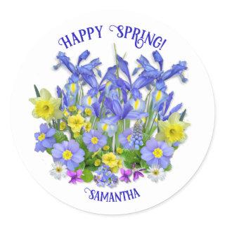 Custom Text Pretty Spring Flowers  Classic Round Sticker