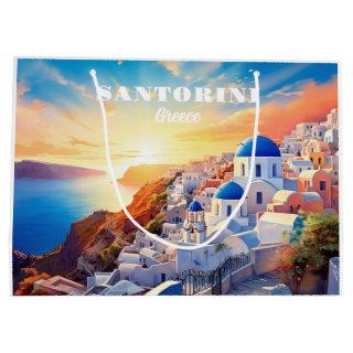 Custom Text Santorini Greece Sunset Large Gift Bag