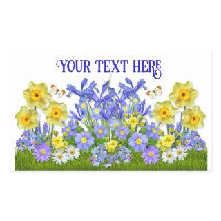 Custom Text Spring Flowers and Butterflies  Rectangular Sticker