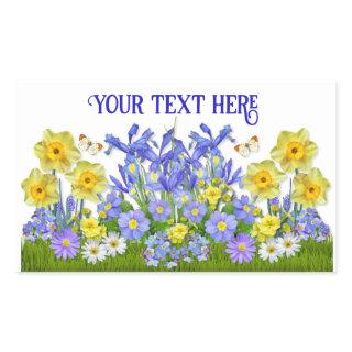 Custom Text Spring Flowers and Butterflies  Rectangular Sticker