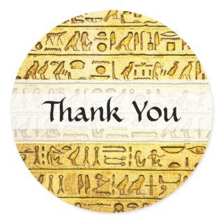 Custom "Thank You" Egyptian Hieroglyphs Yellow Classic Round Sticker