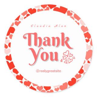 Custom Thank You with Red Heart Feminine  Classic Round Sticker
