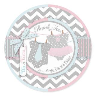 Custom Tutu & Tie Gender Unknown Baby Shower Classic Round Sticker