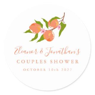 Custom Vintage Peach Fruit Boho Couples Shower Classic Round Sticker