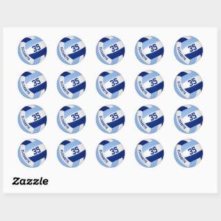 custom volleyball player name blue white classic round sticker