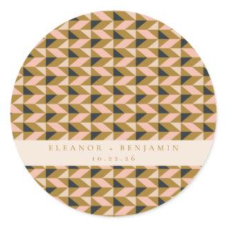 Custom Wedding Blush Gold Black Geometric Chic Classic Round Sticker
