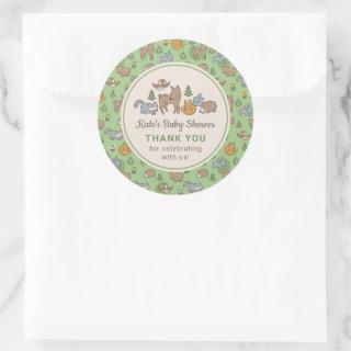 Custom Woodland Animals Baby Shower Classic Round Sticker