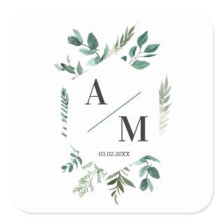 Customer-specific Monogram Leafy  Square Sticker