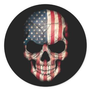 Customizable American Flag Skull Classic Round Sticker