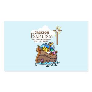Customizable, Baby Boy Baptism Noah's Ark Rectangular Sticker
