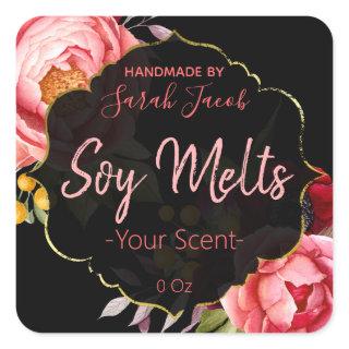 Customizable Black Floral Soy Melt Label Label