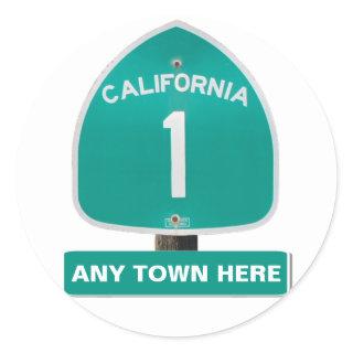 Customizable CA Highway 1 "Any Town Here" Stickers