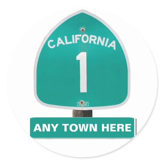 Customizable CA Highway 1 "Any Town Here" Stickers
