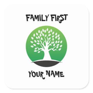 Customizable family reunion green tree square sticker