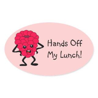 Customizable "Hands Off My Lunch" Raspberry Oval Sticker