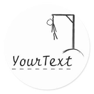 Customizable hangman with a word of your choice classic round sticker