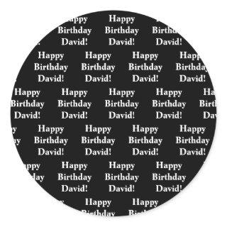 Customizable Happy Birthday Text | Black & White Classic Round Sticker