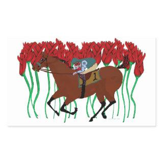 Customizable Horse Racing w/ Roses Design Rectangular Sticker