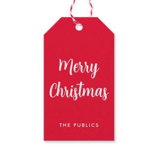 Customizable Merry Christmas Script Red And White Gift Tags