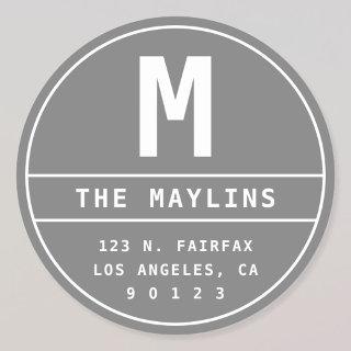 Customizable Return Address with Monogram | Grey Classic Round Sticker