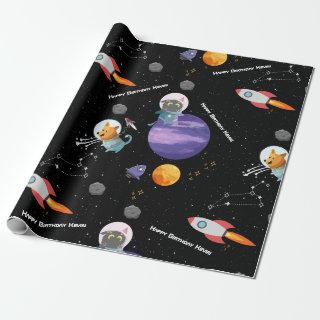Customizable Space Animals Birthday  Wrapping Pape