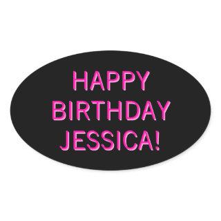 Customizable Text Happy Birthday to Any Name Oval Sticker