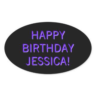 Customizable Text Happy Birthday to Any Name Oval Sticker