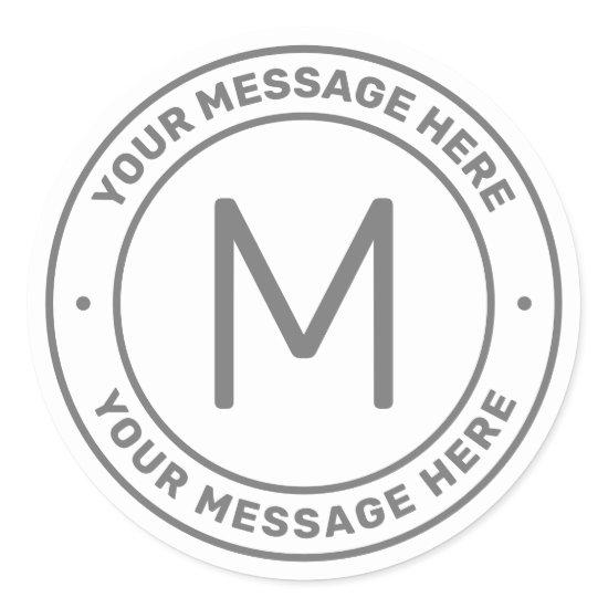 Customizable Text Template  | White & Grey Classic Round Sticker