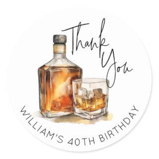 Customizable Whiskey Bottle Birthday Thank You Classic Round Sticker