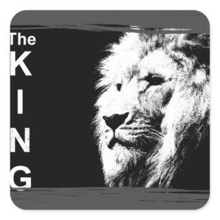 Customize Add Text Modern Black White Pop Art Lion Square Sticker