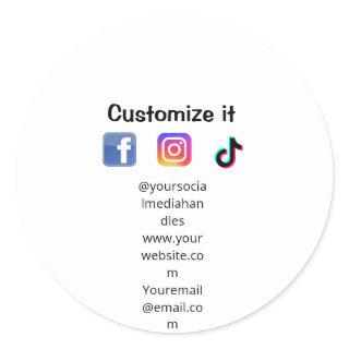 Customize it add social media website email text m classic round sticker