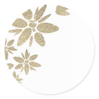 Customize Product gold sparkle flowers on white Classic Round Sticker