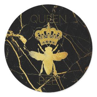 Customize QUEEN BEE Gold Black Marble Gift Sticker