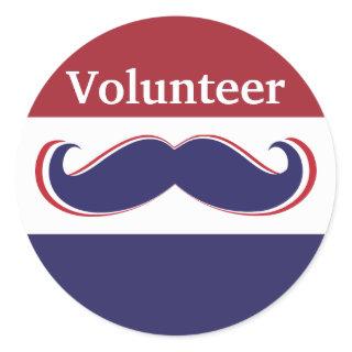 customize red, white and blue mustache design classic round sticker
