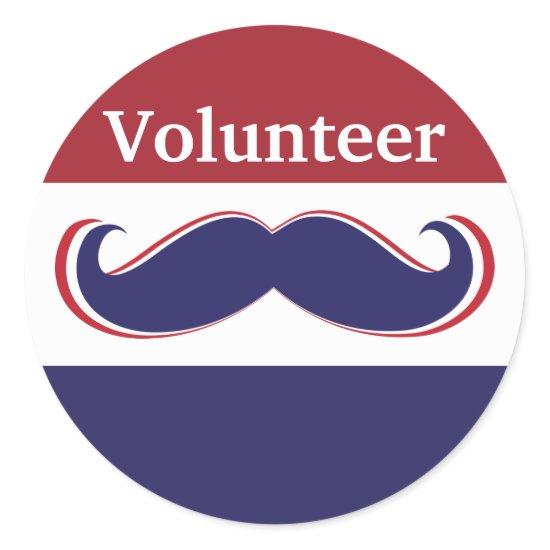 customize red, white and blue mustache design classic round sticker