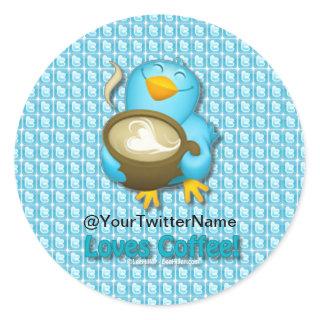 Customize W/ Your Twitter Name Coffee Bird Classic Round Sticker