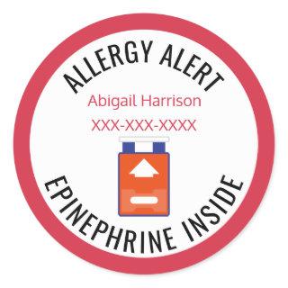 Customized Allergy Alert Epinephrine Inside Kids Classic Round Sticker