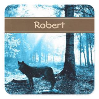Customized Black Wolf Alone in the Forest Square Sticker