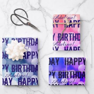 Customized Happy Birthday Pink, Purple Blue Bokeh  Sheets