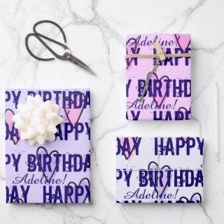 Customized Happy Birthday Pink & Purple Hearts  Sheets