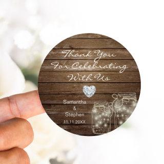 Customized Rustic Mason Jars Wood Hearts Wedding Classic Round Sticker