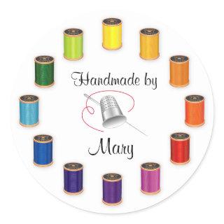 Customze your Sewing, Thimble, Needle and Thread  Classic Round Sticker