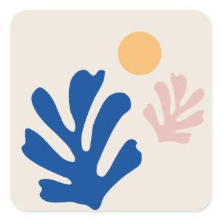 Cut Outs Shapes Blue Abstract Leaves And Sun Square Sticker