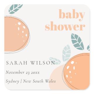 Cute Abstract Orange Fruity Bold Baby Shower Square Sticker