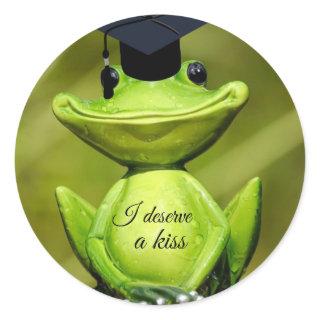 Cute Adorable Frog,Graduation Cap Classic Round Sticker